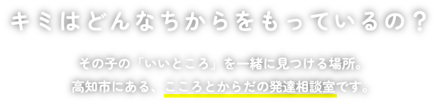 キミはどんなちからをもっているの?その子の「いいところ」を一緒に見つける場所。 高知市にある、こころとからだの発達相談室です。